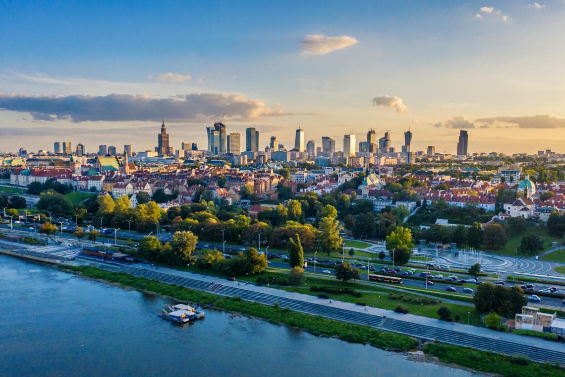 Panorama of Warsaw seen from the Vistula river